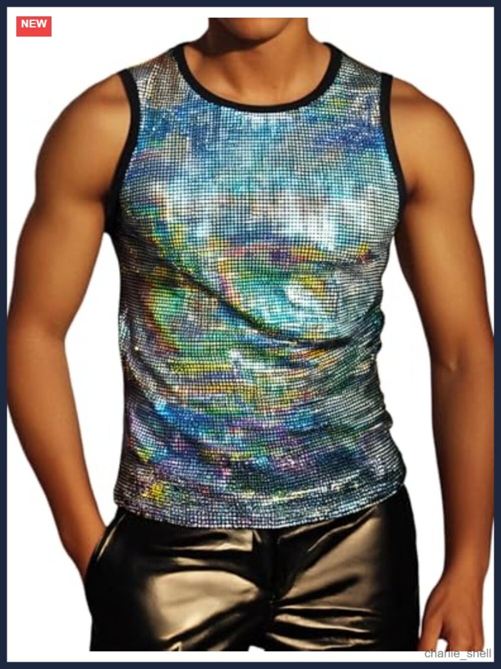 Men's Sequin Tank Top Sleeveless Party Club Concert Vest